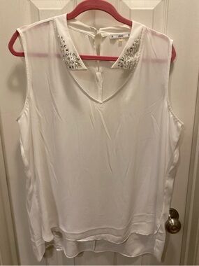 SIONI Embellished Collar White Sleeveless Sheer Blouse XL